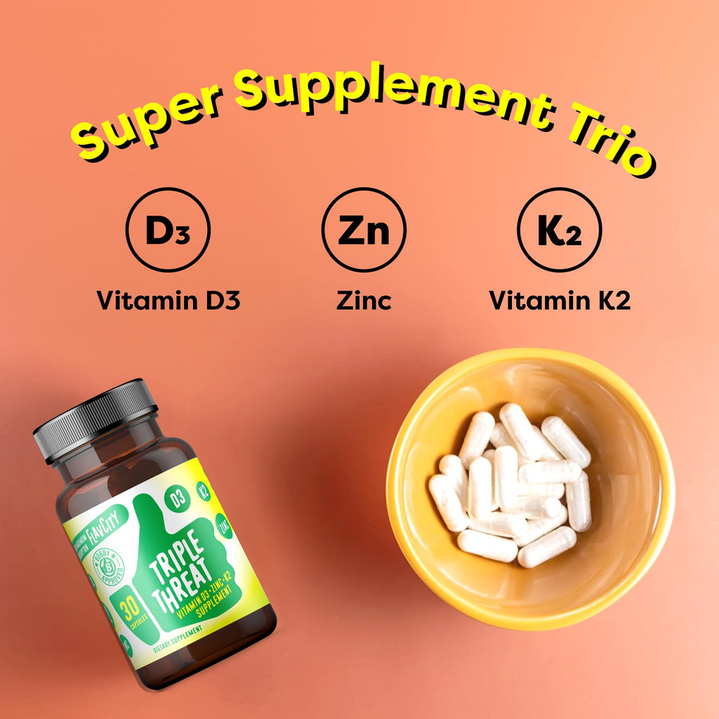 FlavCity Vitamin D3, K2 & Zinc - Triple Threat Supplement - Daily or Seasonal Immune Support - Vitamin D with K2 for Enhanced Absorption - FENGGESTORE20