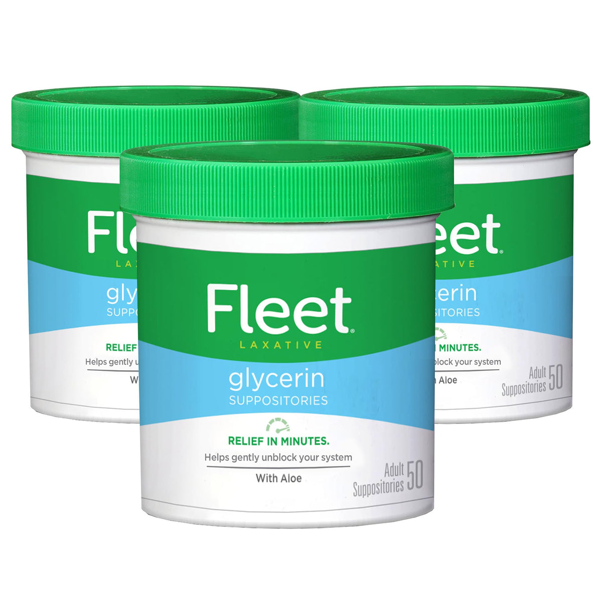 Fleet Glycerin Suppositories for Constipation Relief, Fast and Effective Stimulant-Free Laxative with Aloe Vera, 50 Count Jar, Pack of 3 - FENGGESTORE20