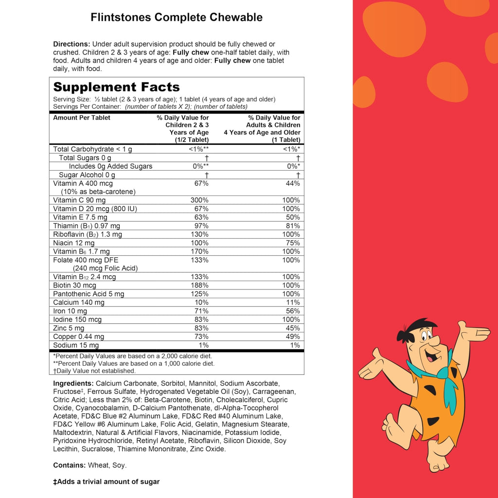 Flintstones Vitamins Chewable Kids Vitamins, Complete Multivitamin for Kids and Toddlers with Iron, Calcium, Vitamin C - FENGGESTORE20