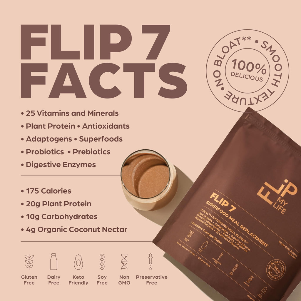 Flip My Life, Flip 7 Natural SuperFood, Plant-Based Protein, Complete Meal Replacement to Support Healthy Gut, 7 Mega Nutrient Rich Blends - FENGGESTORE20