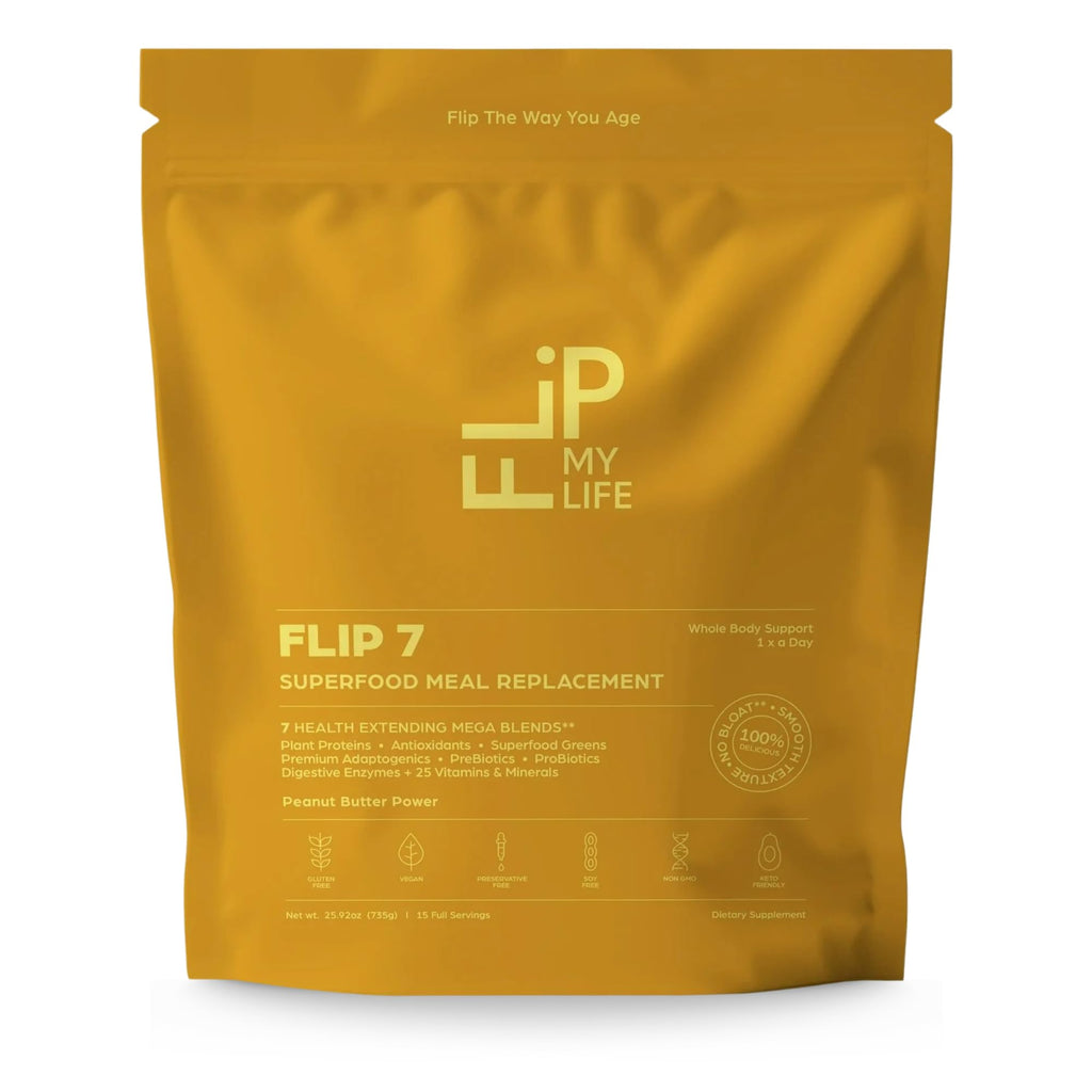 Flip My Life, Flip 7 Natural SuperFood, Plant-Based Protein, Complete Meal Replacement to Support Healthy Gut, 7 Mega Nutrient Rich Blends all in one to AGE BETTER - Peanut Butter - FENGGESTORE20