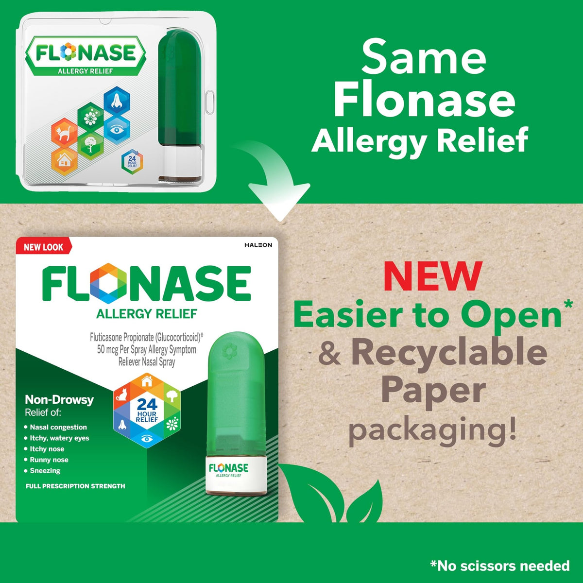 Flonase Allergy Relief Nasal Spray, 24-Hour Non-Drowsy Multi-Symptom Relief 144 Sprays, Bonus Pack of Tissues - FENGGESTORE20