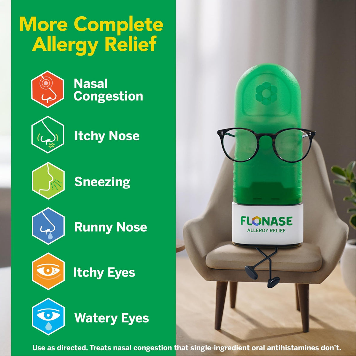 Flonase Allergy Relief Nasal Spray, 24-Hour Non-Drowsy Multi-Symptom Relief 144 Sprays, Bonus Pack of Tissues - FENGGESTORE20