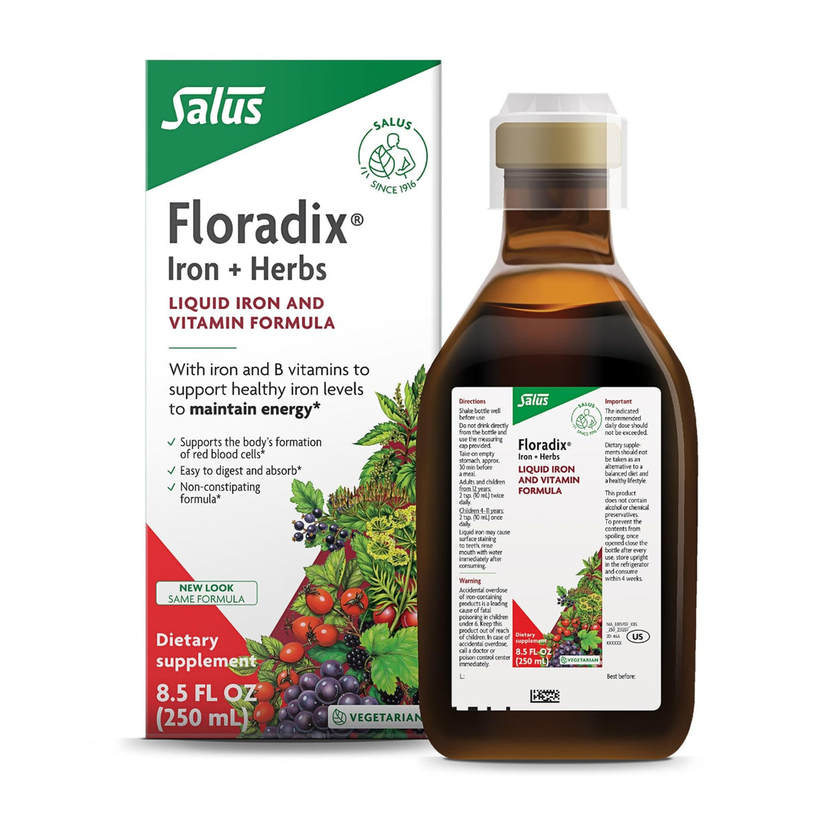 Floradix Iron & Herbs - Liquid Herbal Supplement for Energy Support - Iron Supplement with Vitamin C & Vitamin B Complex - for Men & Women - 8.5 fl oz - FENGGESTORE20