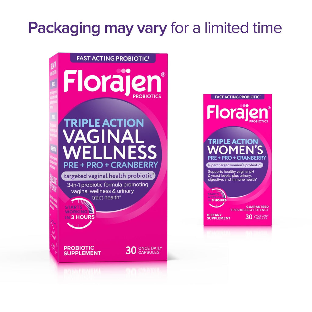 Florajen Women’s Triple-Action Probiotic, Prebiotic + Probiotic + Cranberry for Vaginal, Digestive, & Immune Support - Fast-Acting - FENGGESTORE20