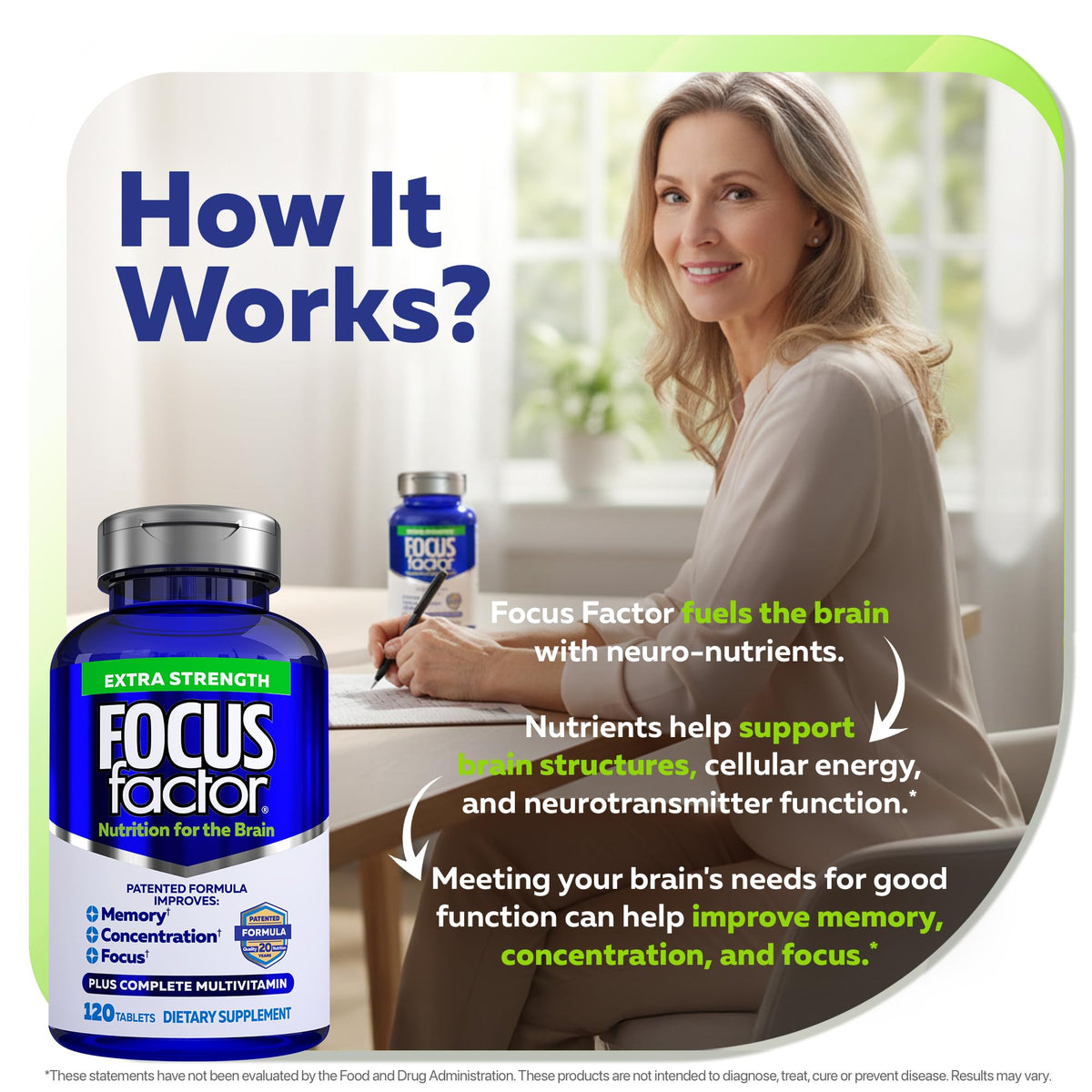 Focus Factor Adults Extra Strength, 120 Count - Brain Supplement for Memory, Concentration and Focus - Complete Multivitamin with DMAE, Vitamin D, DHA - Trusted Health Vitamins - FENGGESTORE20