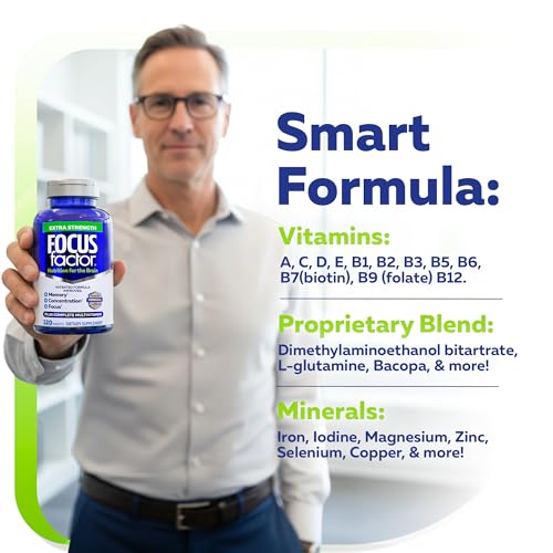 Focus Factor Adults Extra Strength, 120 Count - Brain Supplement for Memory, Concentration and Focus - Complete Multivitamin with DMAE, Vitamin D, DHA - Trusted Health Vitamins - FENGGESTORE20
