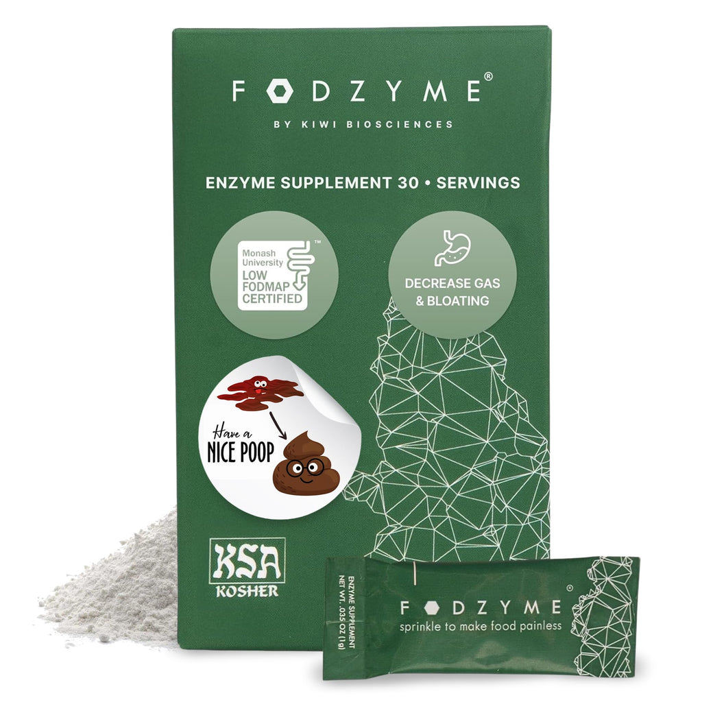 FODZYME® On-The-Go Digestive Enzymes for Gut Health, Relief for Bloating, Gas, Constipation, Diarrhea, Abdominal Pain, Low FODMAP, 30 Dose - FENGGESTORE20