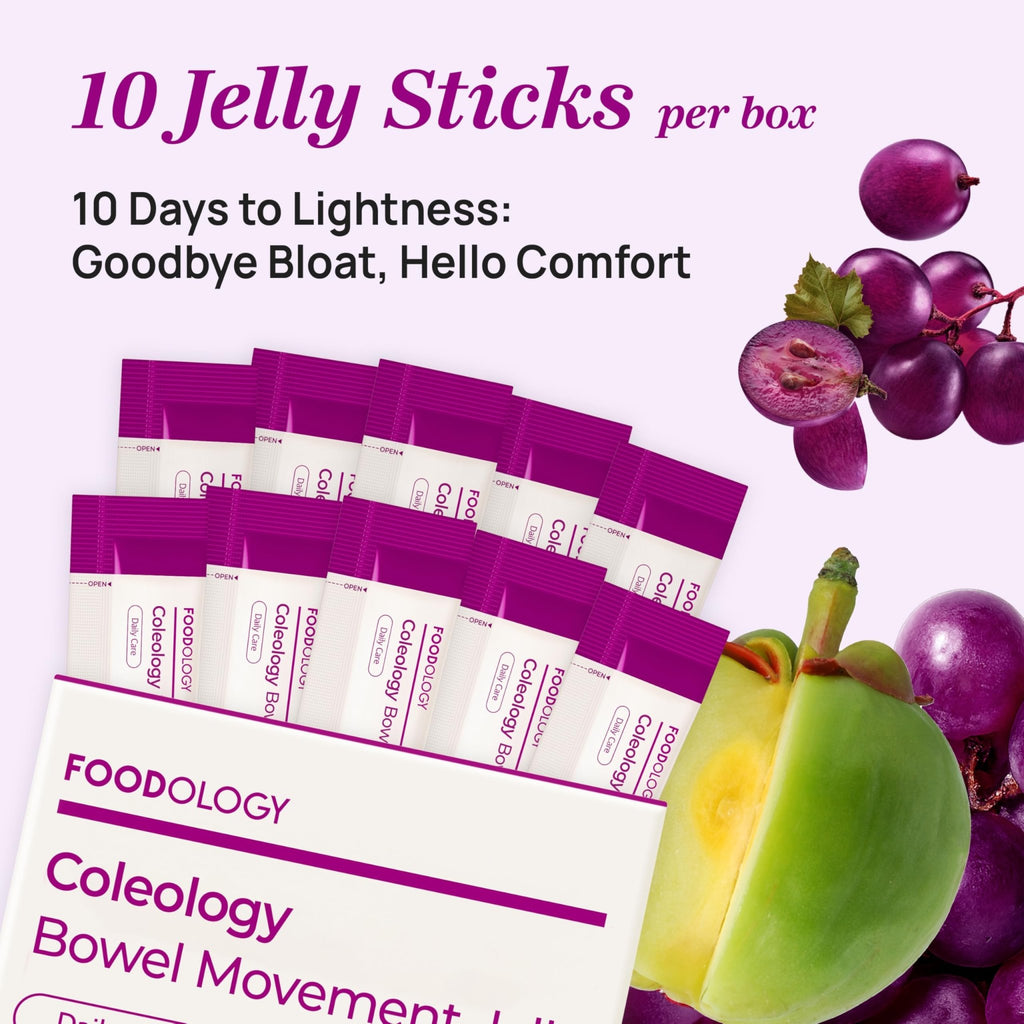 FOODOLOGY Coleology Bowel Movement Jelly (Grape & Prune) – Prebiotic Fiber Supplement for Gut Health & Daily Regularity, Chia Seeds, Korean Supplement – 10 Sticks - FENGGESTORE20