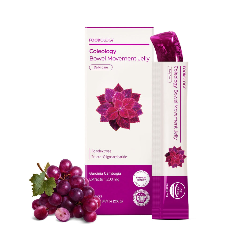 FOODOLOGY Coleology Bowel Movement Jelly (Grape & Prune) – Prebiotic Fiber Supplement for Gut Health & Daily Regularity, Chia Seeds, Korean Supplement – 10 Sticks - FENGGESTORE20