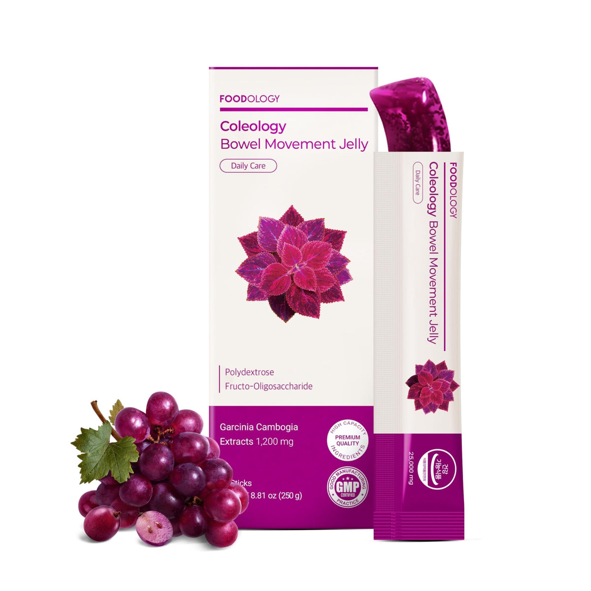 FOODOLOGY Coleology Bowel Movement Jelly (Grape & Prune) – Prebiotic Fiber Supplement for Gut Health & Daily Regularity, Chia Seeds, Korean Supplement – 10 Sticks - FENGGESTORE20