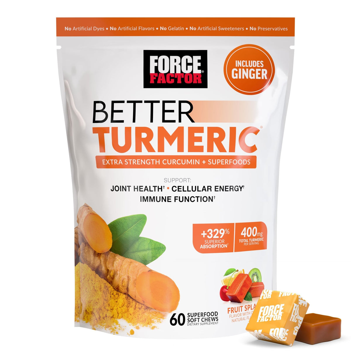 FORCE FACTOR Better Turmeric Supplement 400mg with Black Pepper & Ginger, Extra Strength Joint Support, Superior Absorption - FENGGESTORE20