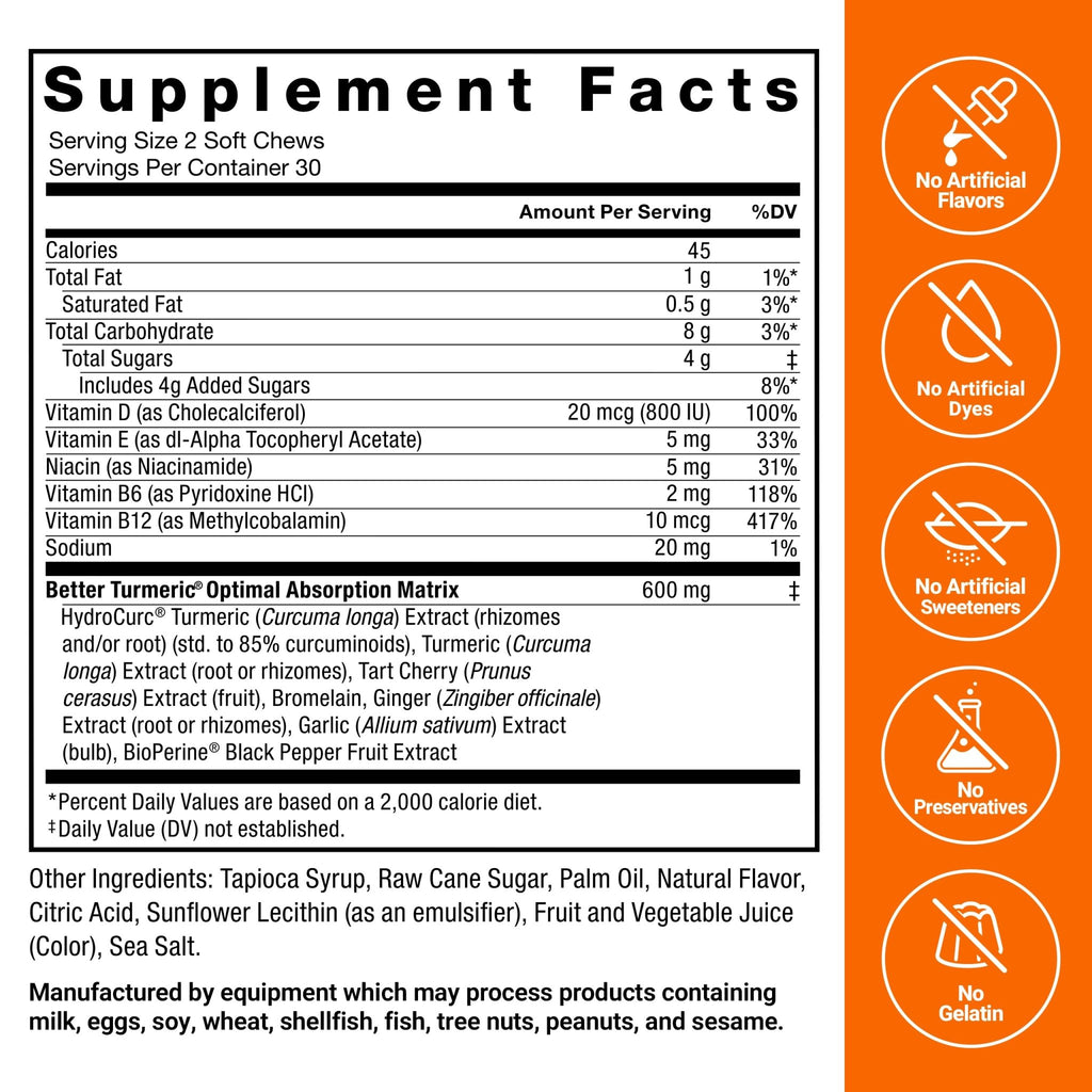FORCE FACTOR Better Turmeric Supplement 400mg with Black Pepper & Ginger, Extra Strength Joint Support, Superior Absorption - FENGGESTORE20