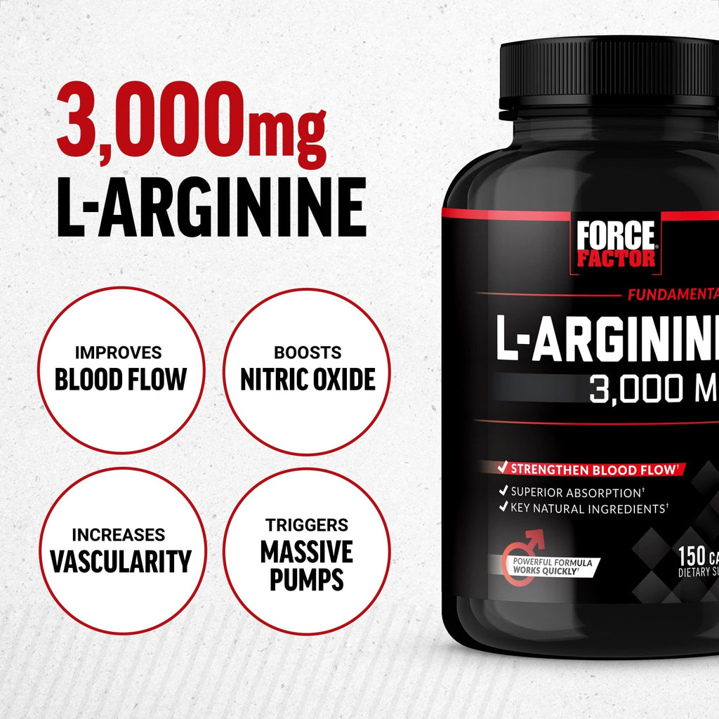 Force Factor L-Arginine Nitric Oxide Supplement with BioPerine to Help Build Muscle and Support Stronger Blood Flow, Circulation, Nutrient Delivery - FENGGESTORE20