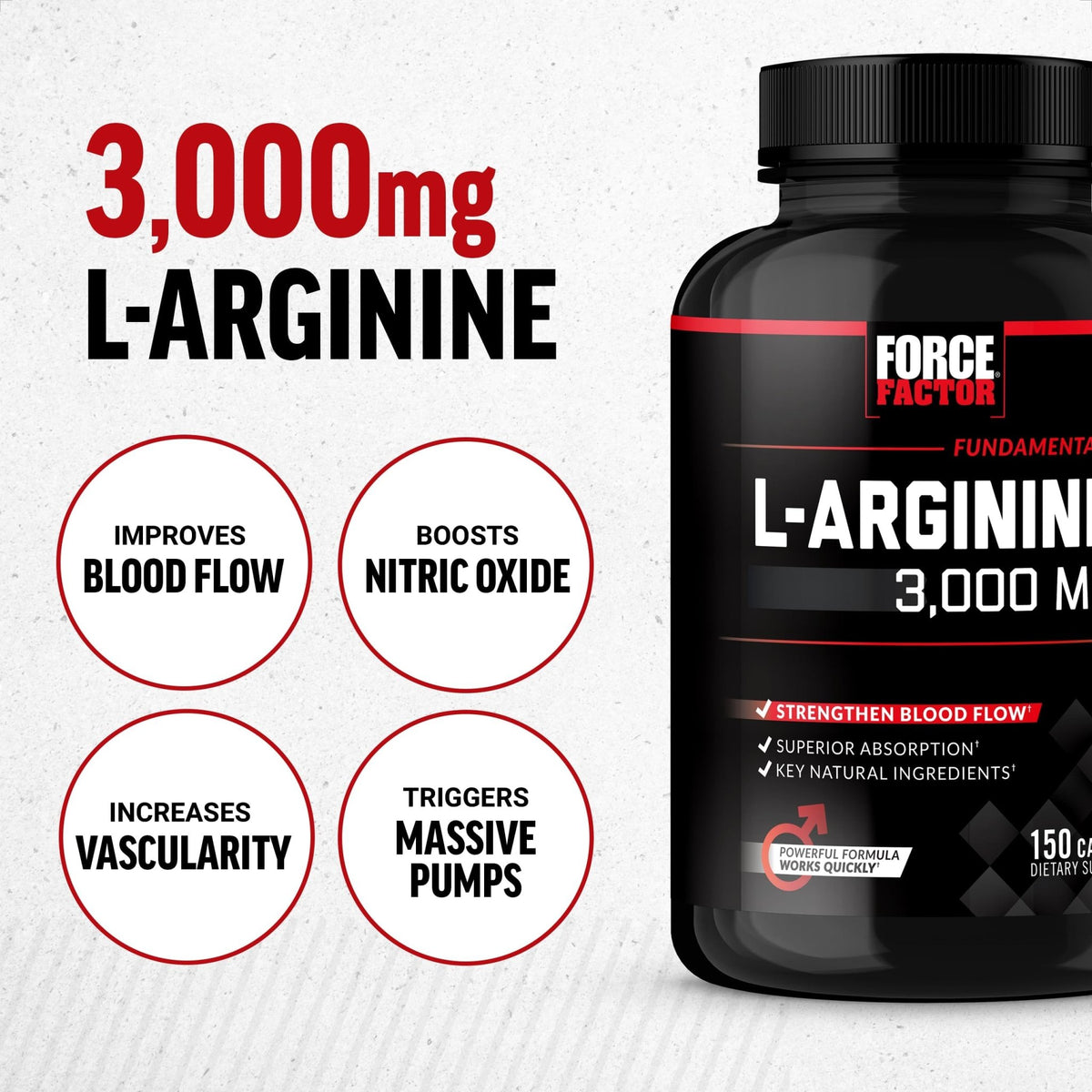 Force Factor L-Arginine Nitric Oxide Supplement with BioPerine to Help Build Muscle and Support Stronger Blood Flow, Circulation, Nutrient Delivery - FENGGESTORE20