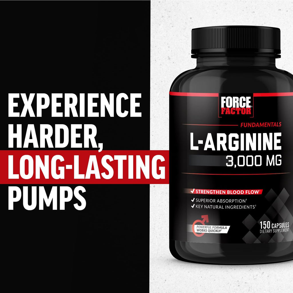 Force Factor L-Arginine Nitric Oxide Supplement with BioPerine to Help Build Muscle and Support Stronger Blood Flow, Circulation, Nutrient Delivery - FENGGESTORE20