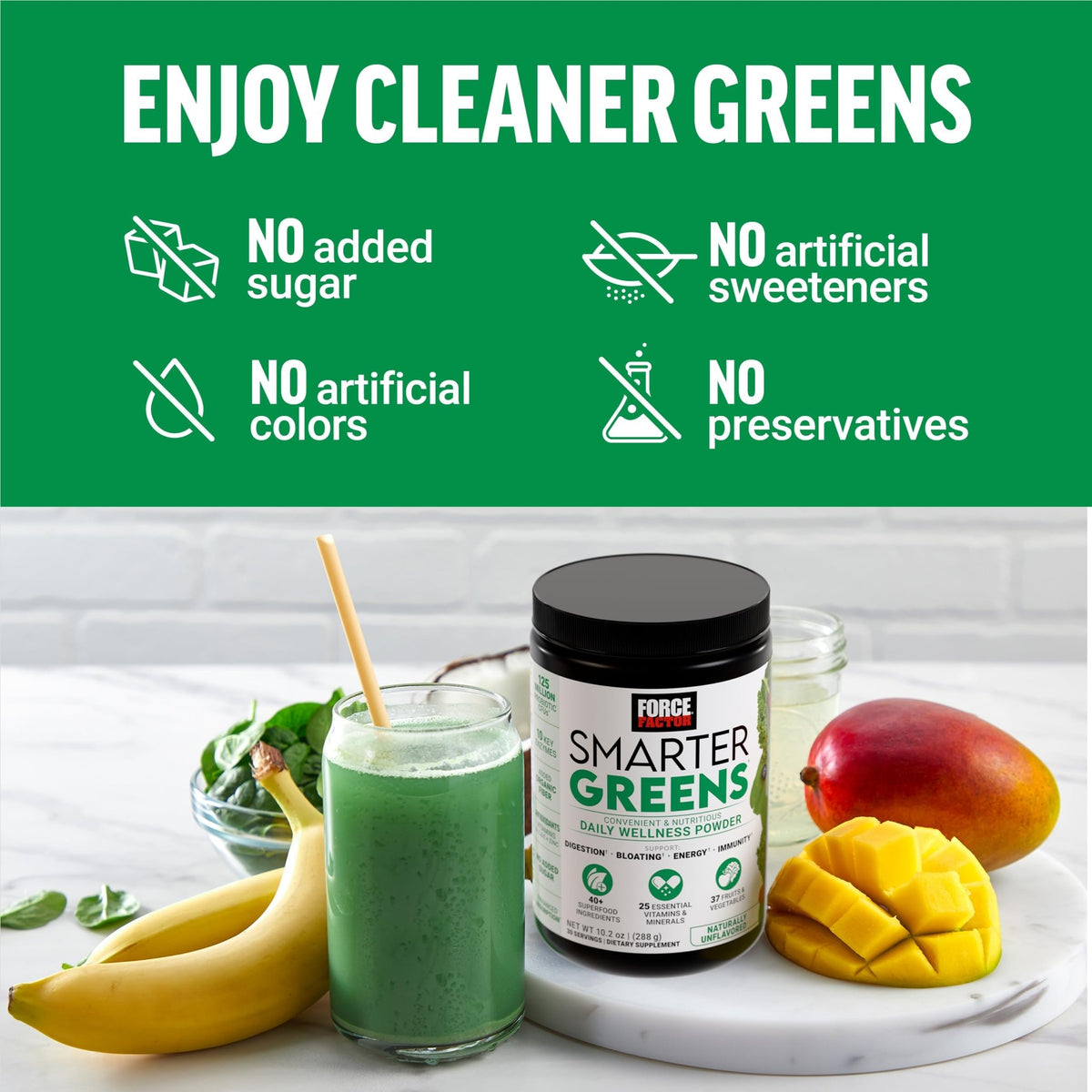 Force Factor Smarter Greens Daily Wellness Powder, Greens Superfood Powder to Support Gut Health, Bloating, & Digestion, with 40+ Superfoods - FENGGESTORE20