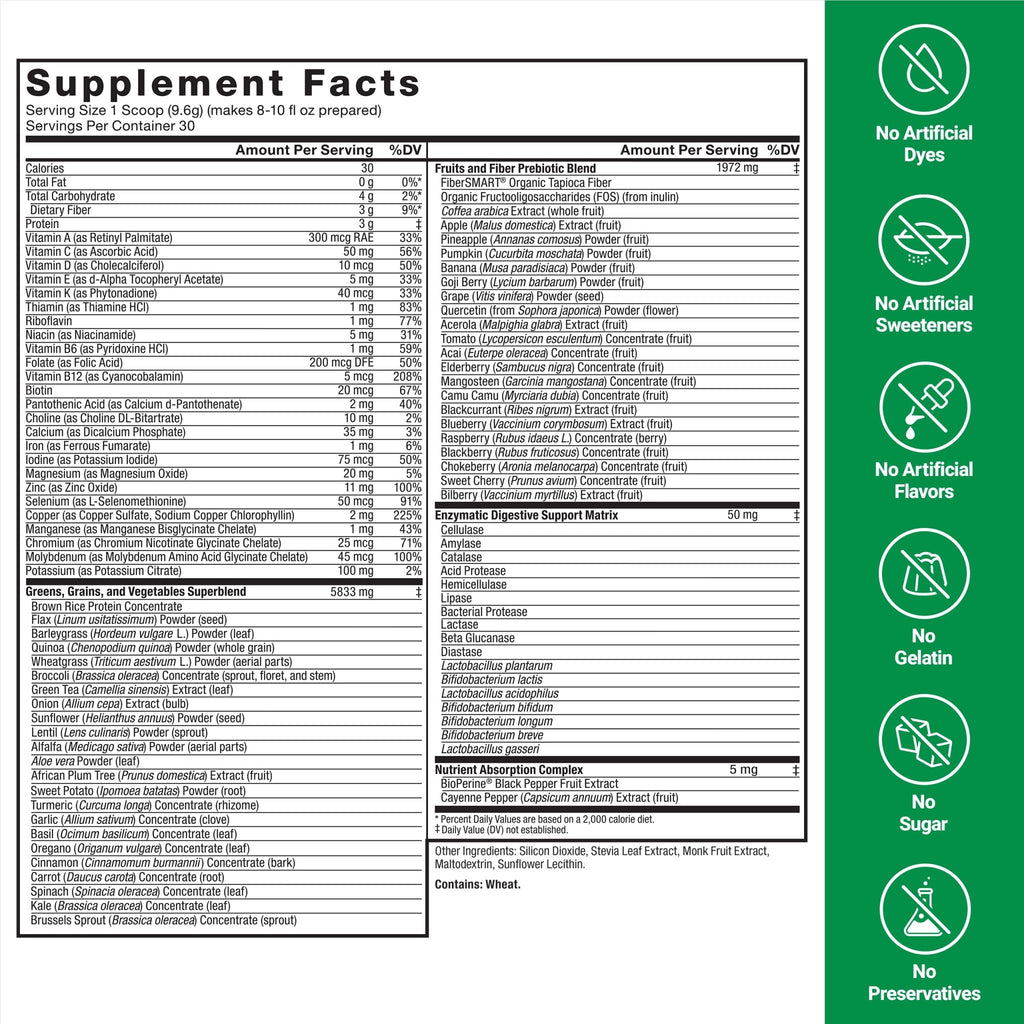 Force Factor Smarter Greens Daily Wellness Powder, Greens Superfood Powder to Support Gut Health, Bloating, & Digestion, with 40+ Superfoods - FENGGESTORE20