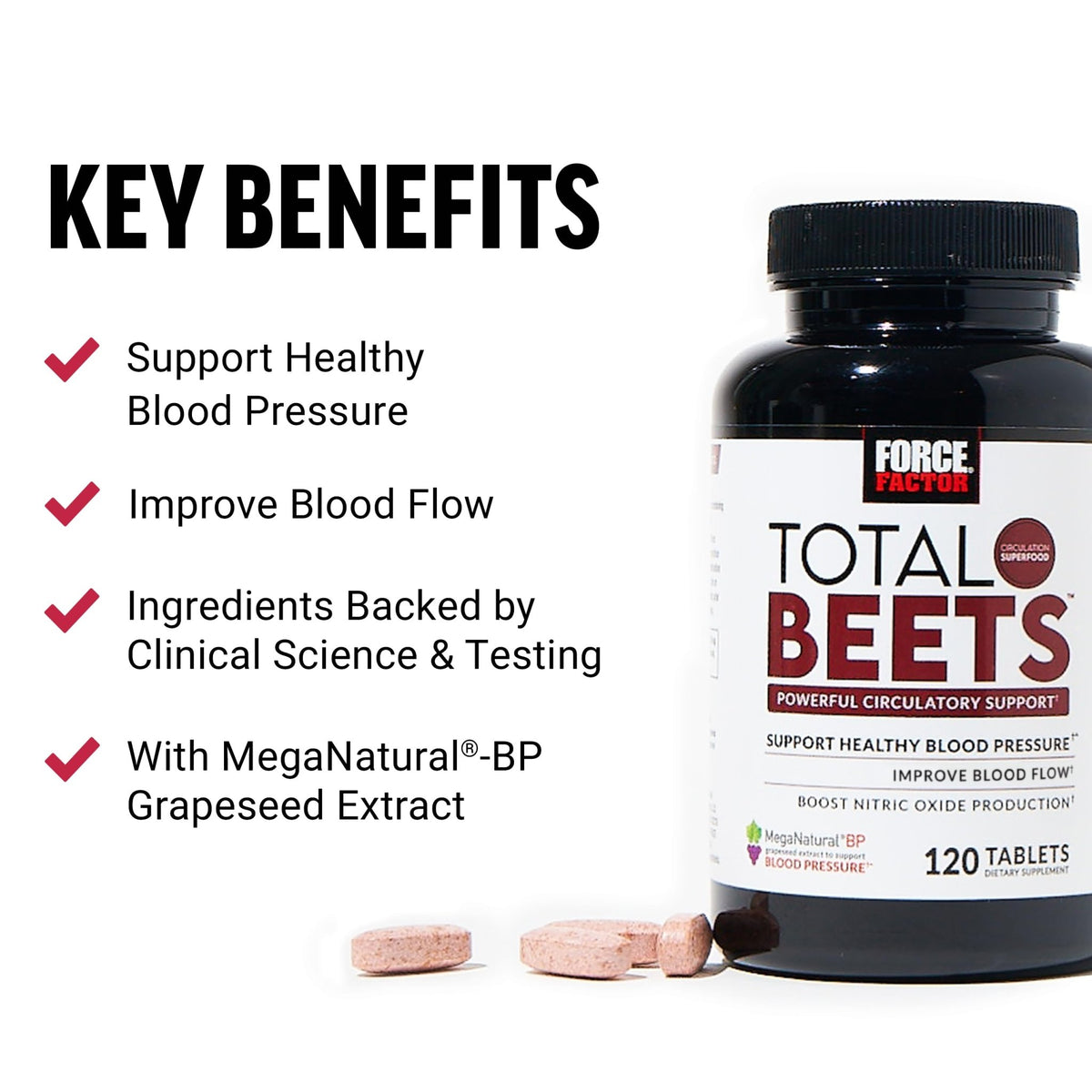 Force Factor Total Beets Blood Pressure Support with Grape Seed Extract and Non GMO Beet Root Powder for Heart Health - FENGGESTORE20