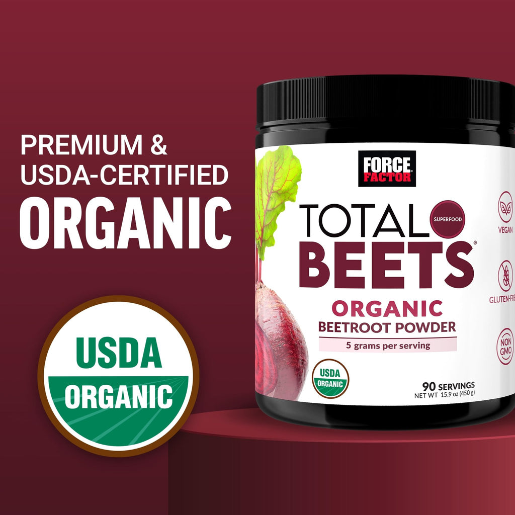 Force Factor Total Beets Organic Beetroot Powder Superfood to Boost Daily Nutrition, USDA Organic, Vegan, Gluten-Free - FENGGESTORE20