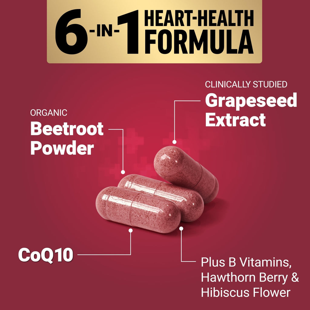 Force Factor Total Beets Ultimate Heart Health, Beet Root Capsules for Blood Pressure Support, CoQ10, Organic Beet Root Powder, Hawthorn Berry - FENGGESTORE20