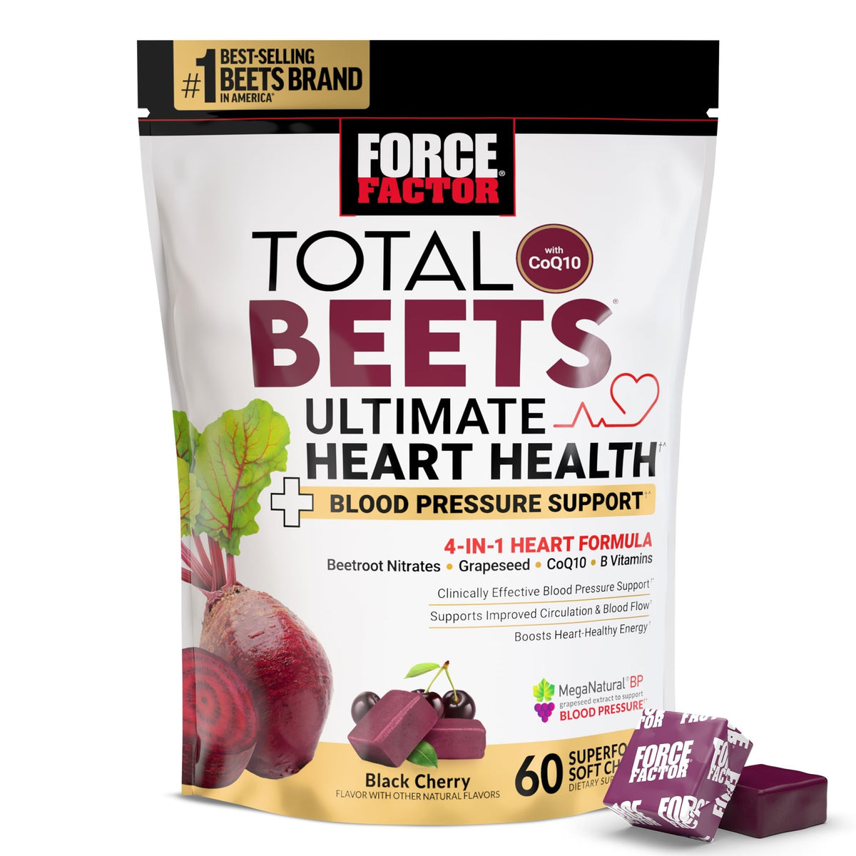 Force Factor Total Beets Ultimate Heart Health Chews for Blood Pressure Support, with Beetroot Powder, CoQ10, B Vitamins & Grapeseed Extract for Blood Flow - FENGGESTORE20