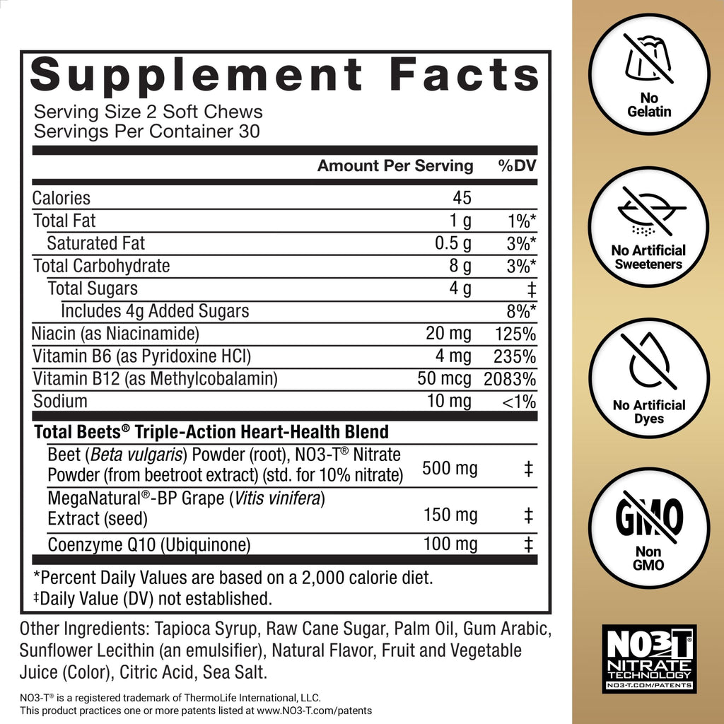 Force Factor Total Beets Ultimate Heart Health Chews for Blood Pressure Support, with Beetroot Powder, CoQ10, B Vitamins & Grapeseed Extract for Blood Flow - FENGGESTORE20