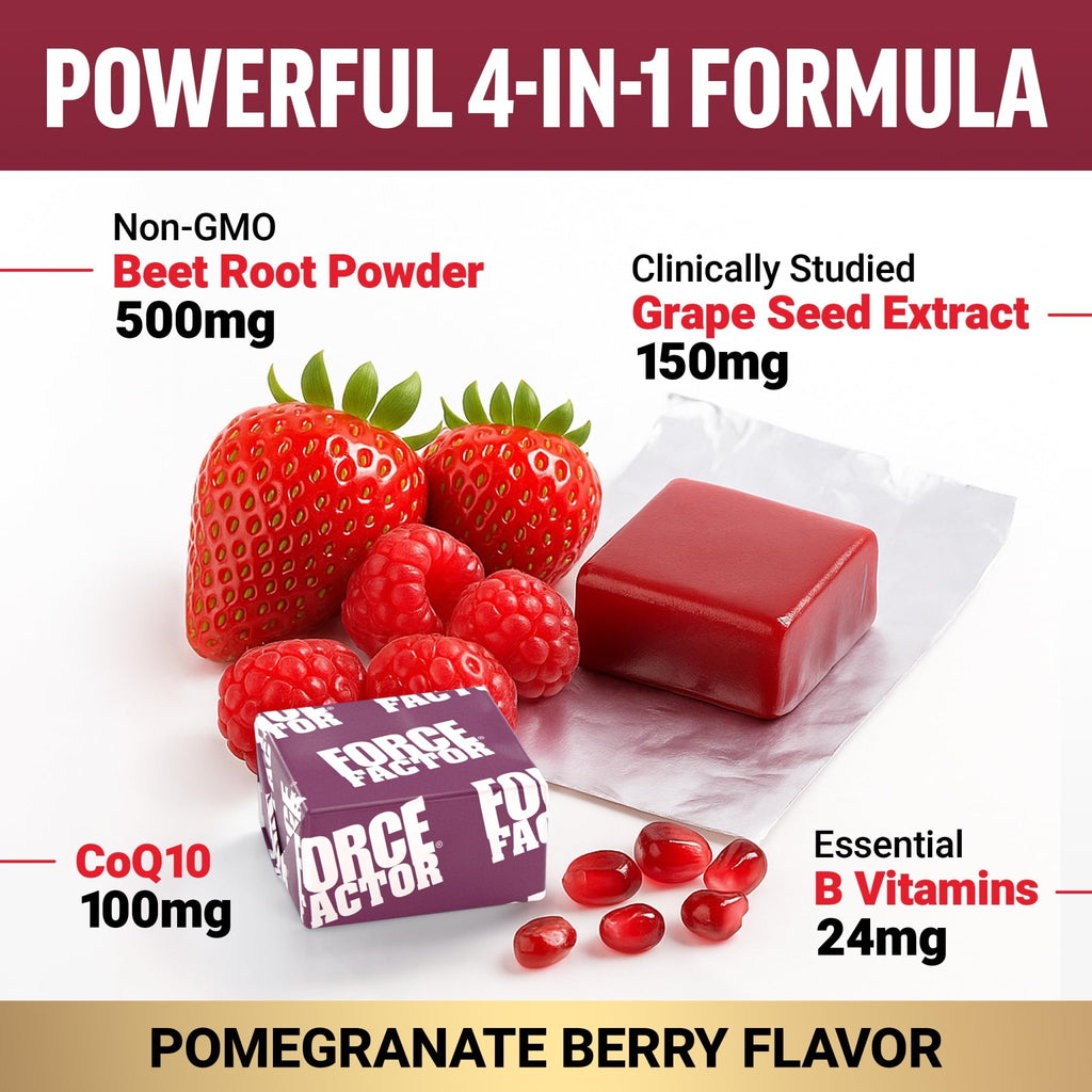 Force Factor Total Beets Ultimate Heart Health Chews for Blood Pressure Support, with Beetroot Powder, CoQ10, B Vitamins & Grapeseed Extract for Blood Flow & Energy - FENGGESTORE20