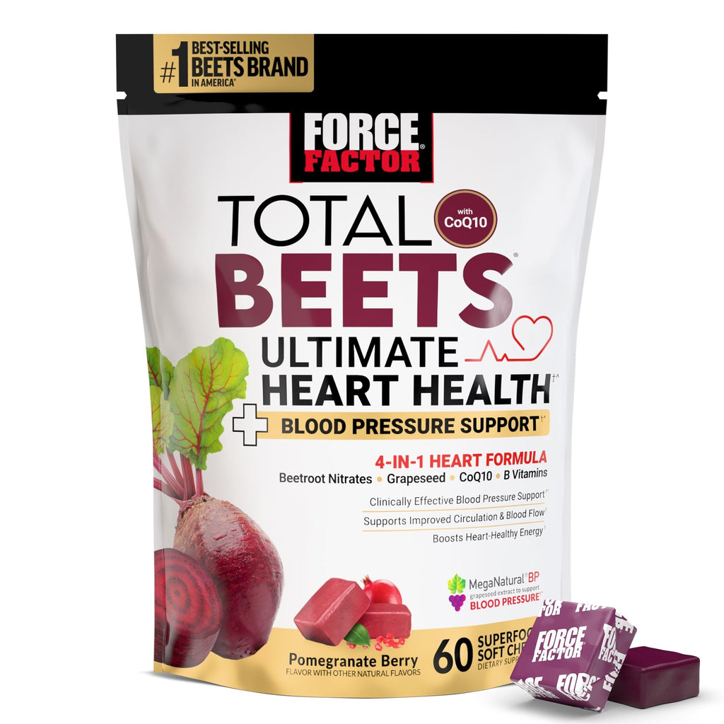 Force Factor Total Beets Ultimate Heart Health Chews for Blood Pressure Support, with Beetroot Powder, CoQ10, B Vitamins & Grapeseed Extract for Blood Flow & Energy - FENGGESTORE20