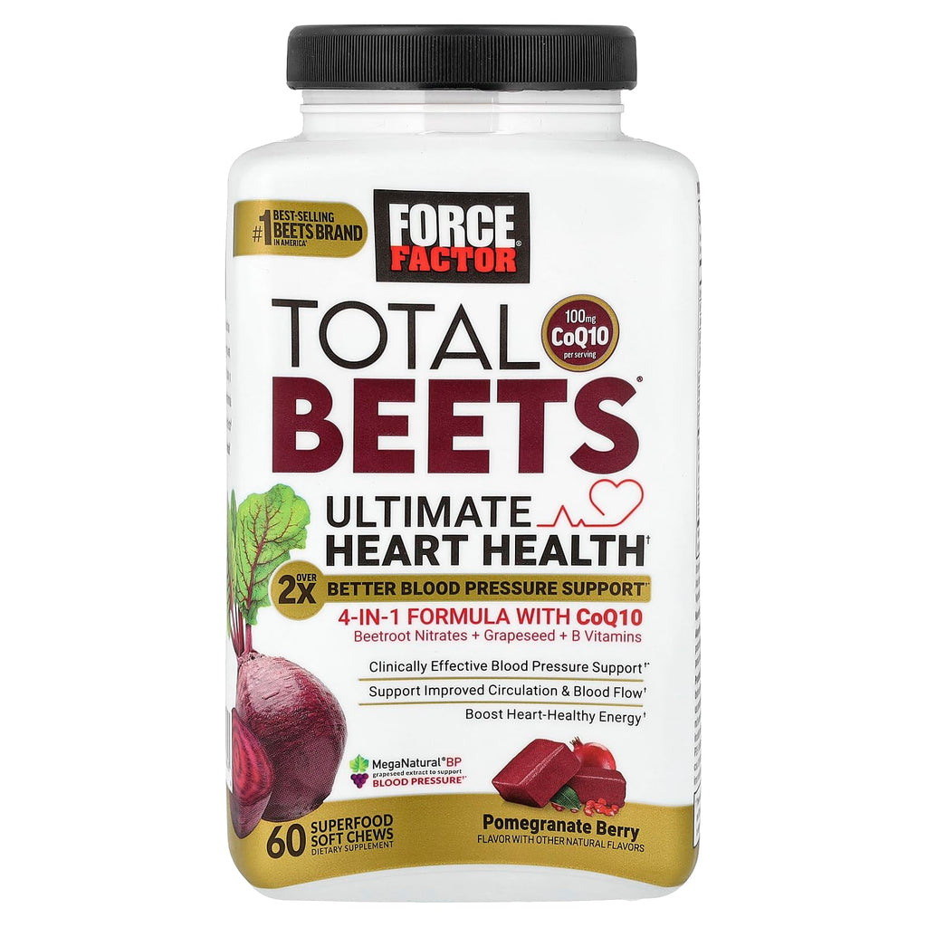 Force Factor Total Beets Ultimate Heart Health Chews for Blood Pressure Support, with Beetroot Powder, CoQ10, B Vitamins & Grapeseed Extract for Blood Flow & Energy - FENGGESTORE20