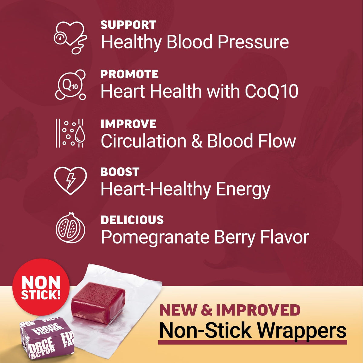 Force Factor Total Beets Ultimate Heart Health Chews for Blood Pressure Support, with Beetroot Powder, CoQ10, B Vitamins & Grapeseed Extract for Blood Flow & Energy - FENGGESTORE20