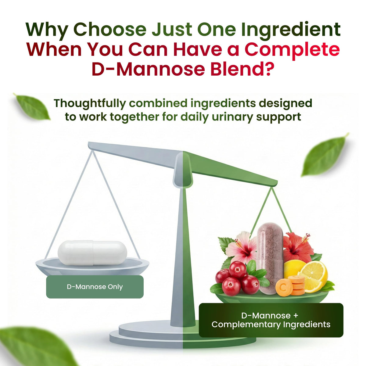 ForestLeaf D Mannose Supplements for Women & Men - D-Mannose 1000mg Capsules with Cranberry, Hibiscus & VIT C - DMannose Pills for UTI, Urinary Tract & Bladder Support - 120 Caps - FENGGESTORE20