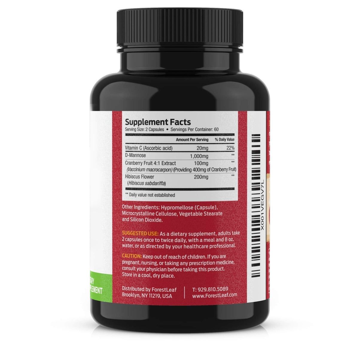 ForestLeaf D Mannose Supplements for Women & Men - D-Mannose 1000mg Capsules with Cranberry, Hibiscus & VIT C - DMannose Pills for UTI, Urinary Tract & Bladder Support - 120 Caps - FENGGESTORE20