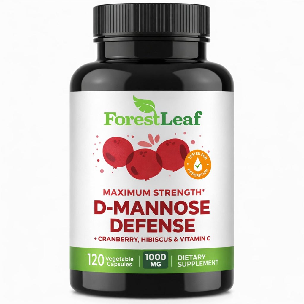 ForestLeaf D Mannose Supplements for Women & Men - D-Mannose 1000mg Capsules with Cranberry, Hibiscus & VIT C - DMannose Pills for UTI, Urinary Tract & Bladder Support - 120 Caps - FENGGESTORE20