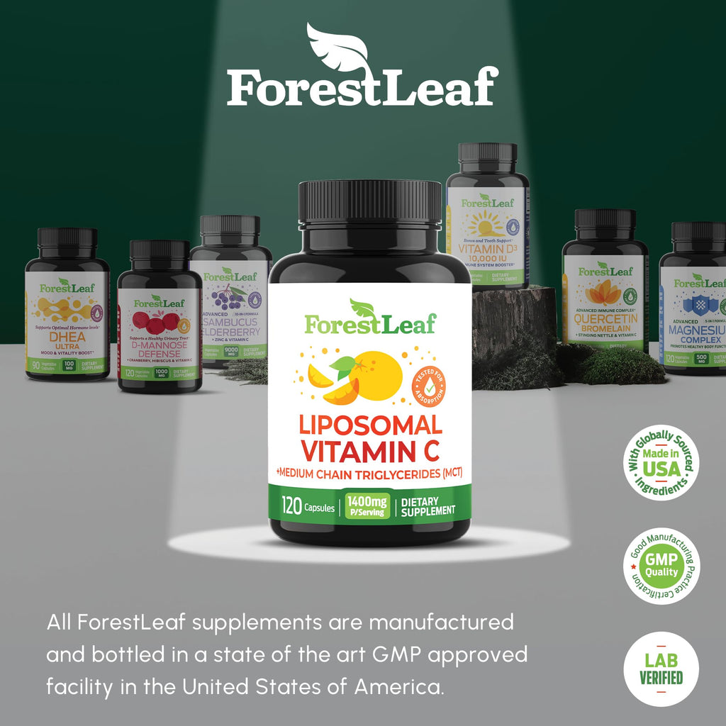 ForestLeaf Liposomal Vitamin C 1400mg Capsules | High Dose Vitamin C Liposomal Supplement w Coconut Oil Fatty Acids | Fast Absorption | Immune Support, - FENGGESTORE20