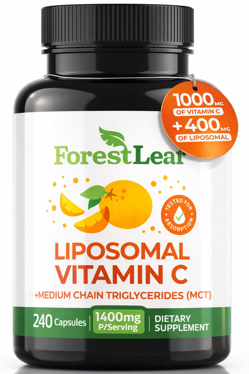 ForestLeaf Liposomal Vitamin C 1400mg Capsules | High Dose Vitamin C Liposomal Supplement w Coconut Oil Fatty Acids | Fast Absorption | Immune Support, Antioxidant, - FENGGESTORE20