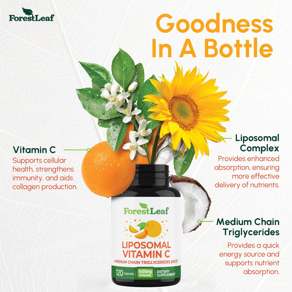 ForestLeaf Liposomal Vitamin C 1400mg Capsules | High Dose Vitamin C Liposomal Supplement w Coconut Oil Fatty Acids | Fast Absorption | Immune Support, Antioxidant, - FENGGESTORE20