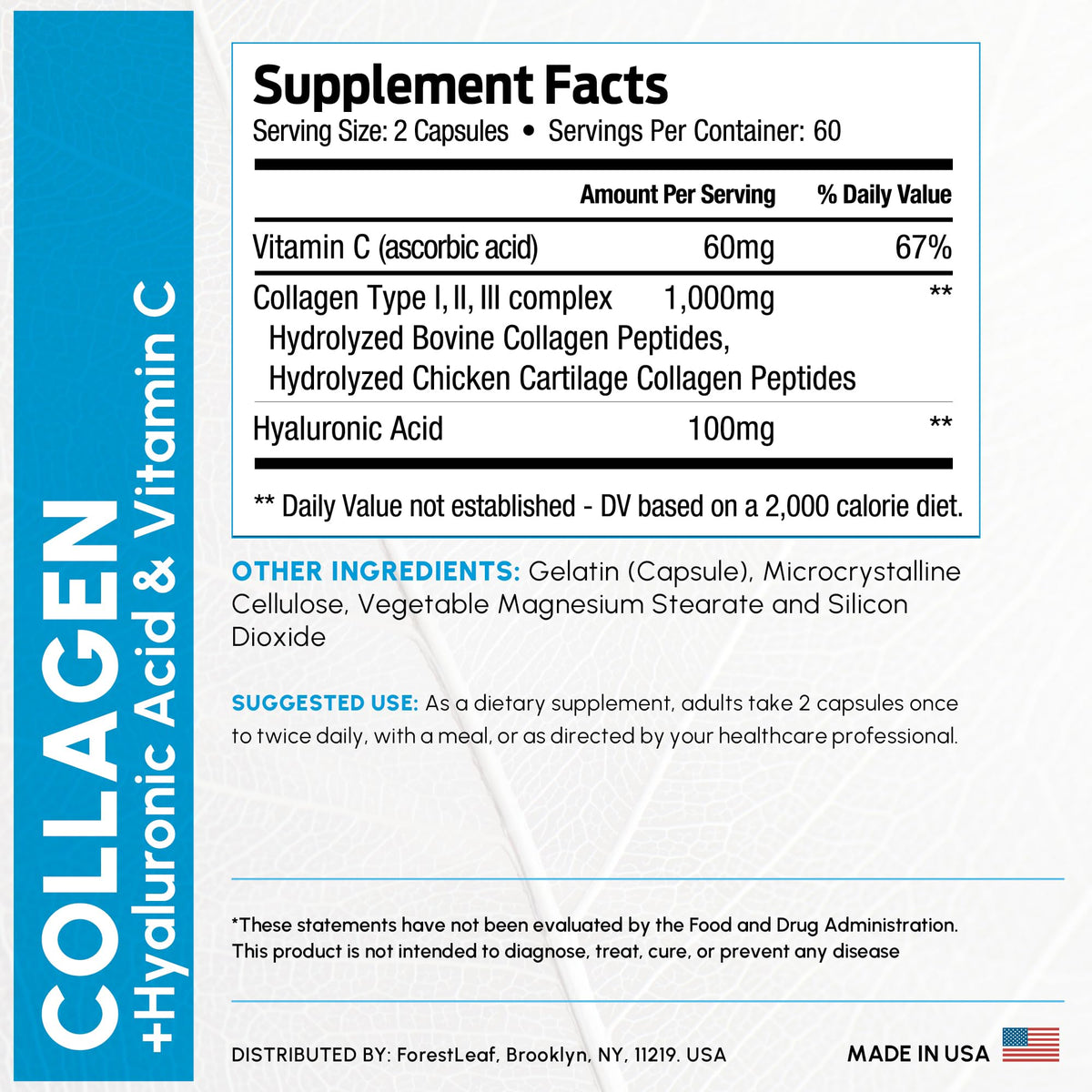 ForestLeaf Multi Collagen Pills with Hyaluronic Acid + Vitamin C | Hydrolyzed Collagen Supplements for Women or Men | Multi Collagen Capsules Peptides for Skin - FENGGESTORE20