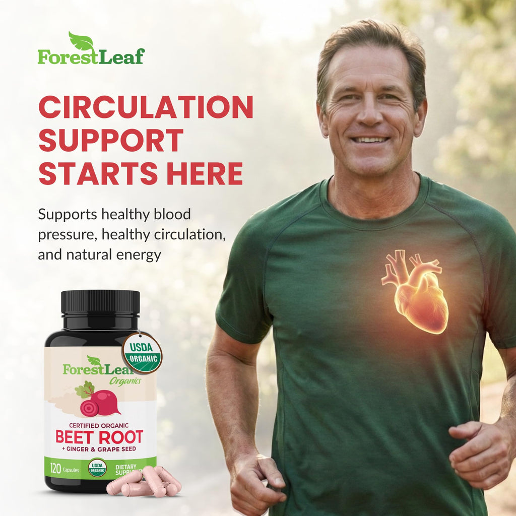 ForestLeaf USDA Organic Beet Root Capsules - Beetroot Supplement 1000mg 20:1 Extract w/Ginger Grape Seed - Support Blood Pressure, Nitric Oxide - FENGGESTORE20
