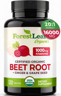 ForestLeaf USDA Organic Beet Root Capsules - Beetroot Supplement 1000mg 20:1 Extract w/Ginger Grape Seed - Support Blood Pressure, Nitric Oxide - FENGGESTORE20