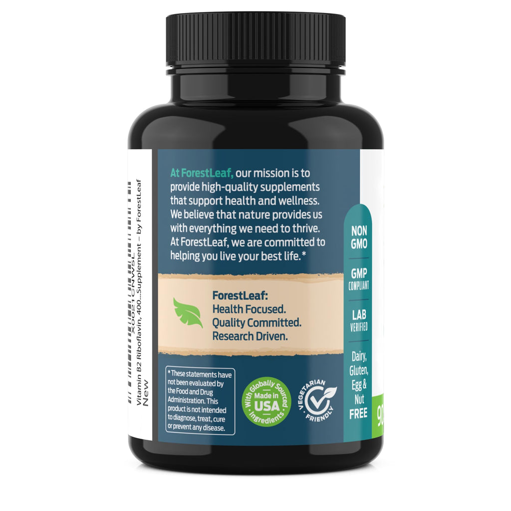 ForestLeaf Vitamin B2 Riboflavin 400mg - Energy, Skin & Cellular Health Supplement - Nervous System Support - Vitamin B 2 VIT B - Non-GMO & Gluten Free - FENGGESTORE20