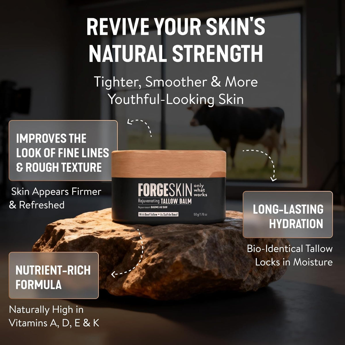 Forge Skin® Wrinkle Defense Beef Tallow Balm for Men [TALLOW-BASED] Moisturizer for Face Hydration - Hydrating Anti Aging Skin Cream - FENGGESTORE20
