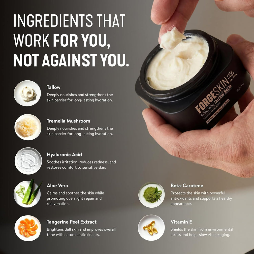 Forge Skin® Wrinkle Defense Beef Tallow Balm for Men [TALLOW-BASED] Moisturizer for Face Hydration - Hydrating Anti Aging Skin Cream - FENGGESTORE20