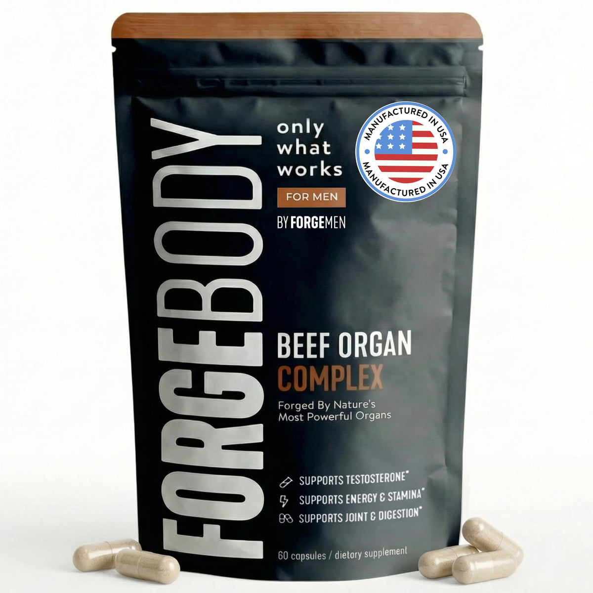 FORGEBODY® Beef Organ Complex Capsules [1 Month] - 100% Grass Fed Beef Organ Supplement with Blend of Liver, Heart, Bone Marrow, Pancreas & Testicles - FENGGESTORE20