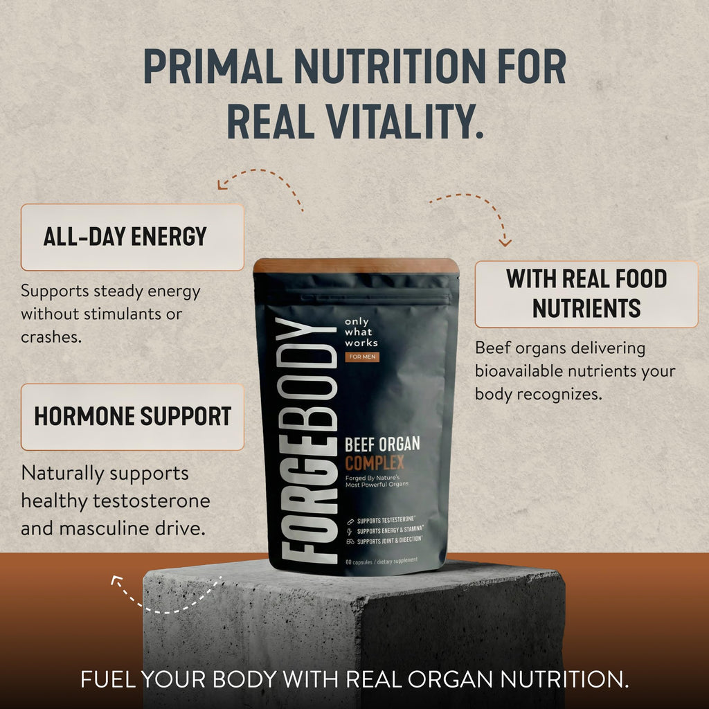 FORGEBODY® Beef Organ Complex Capsules [1 Month] - 100% Grass Fed Beef Organ Supplement with Blend of Liver, Heart, Bone Marrow, Pancreas & Testicles - FENGGESTORE20