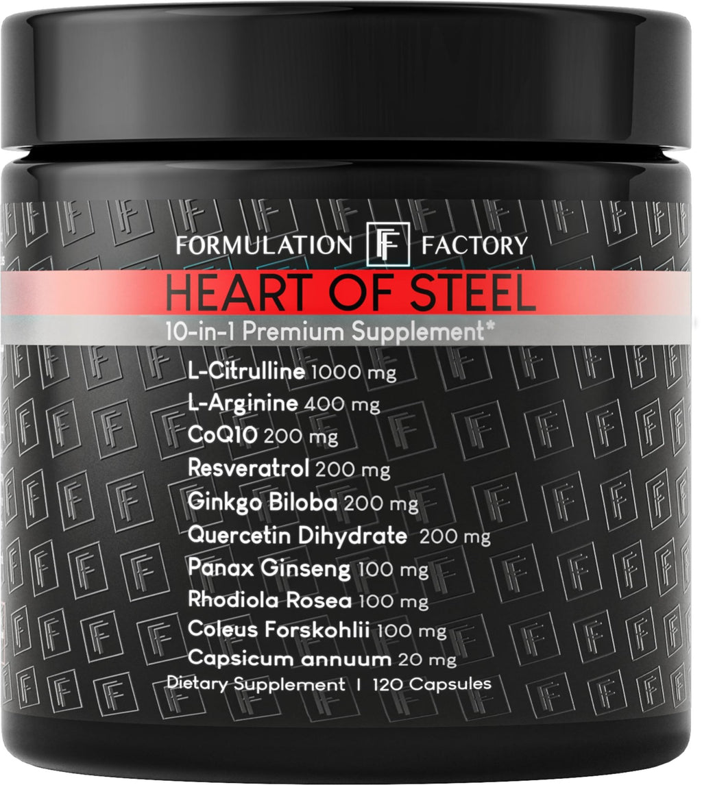 Formulation Factory Heart of Steel - L-Citrulline 1000mg with L-Arginine, CoQ10, Resveratrol, Ginkgo Biloba, Quercetin, Ginseng & Rhodiola - FENGGESTORE20