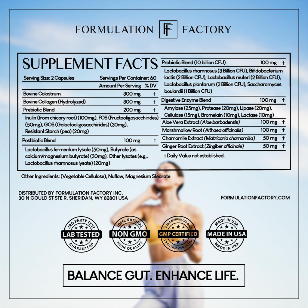 Formulation Factory Probiotics for Women & Men - Gut Intellect 10-in-1 Digestive Enzymes with Prebiotics and Postbiotics - Total Gut Health Supplement - FENGGESTORE20