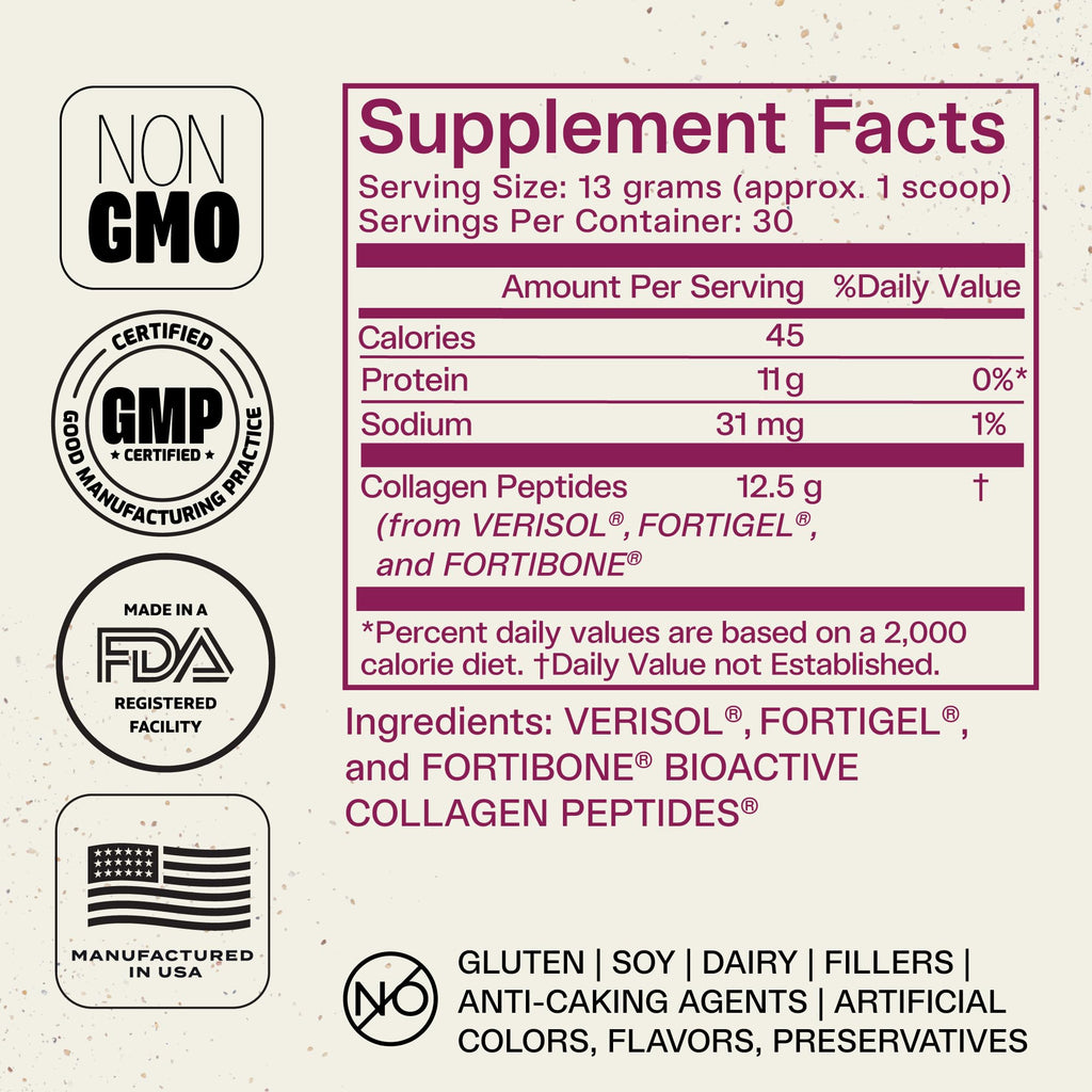 FORTIBONE® Collagen - 3 Clinically-Supported Bioactive Collagen Peptides with FORTIBONE®, FORTIGEL®, VERISOL® Unflavored Collagen for Women - Reduce Wrinkles, - FENGGESTORE20