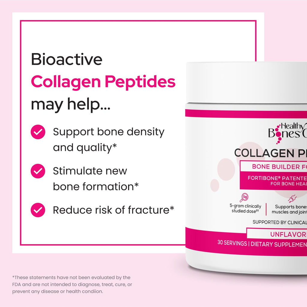 FORTIBONE Collagen Peptides Essential Bone Builder Hydrolyzed Collagen Powder for Women & Men, Clinically-Supported for Bone Strength & Density - FENGGESTORE20