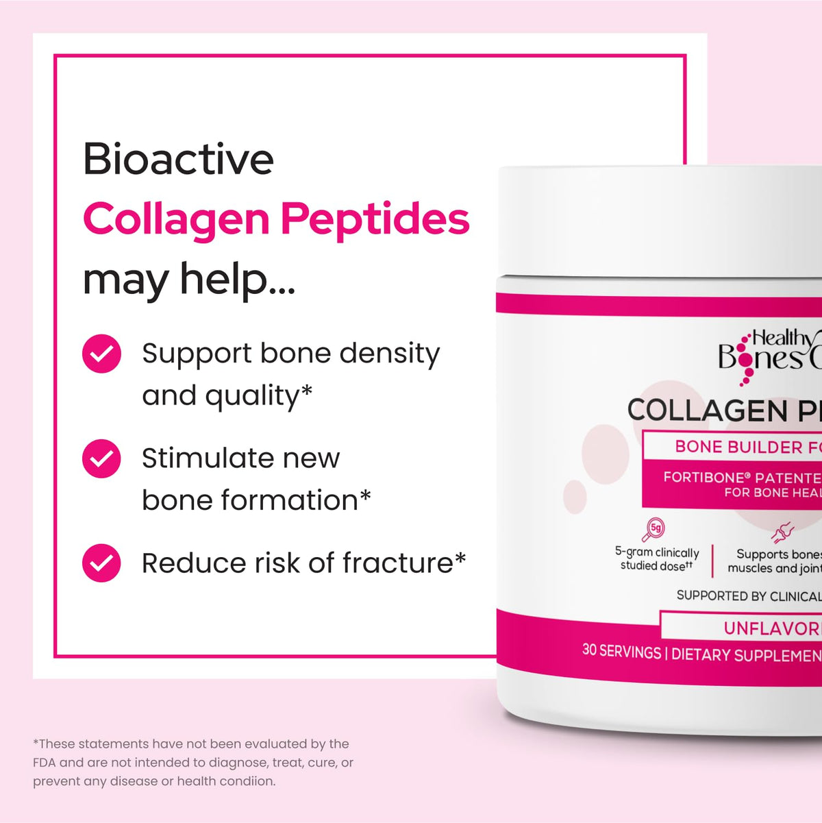 FORTIBONE Collagen Peptides Essential Bone Builder Hydrolyzed Collagen Powder for Women & Men, Clinically-Supported for Bone Strength & Density - FENGGESTORE20